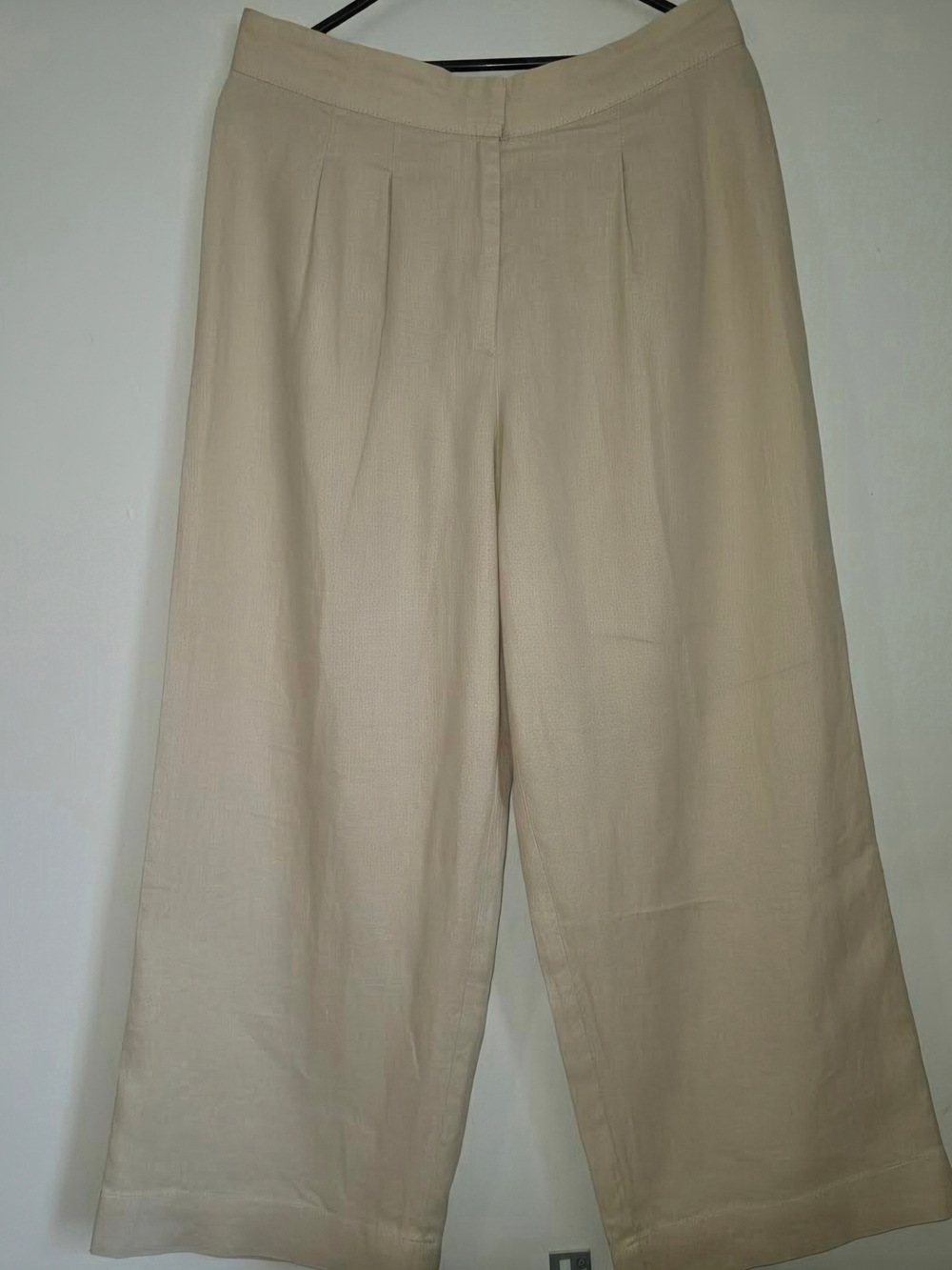Magaschoni Beige Wide-Leg 100% Linen Pants